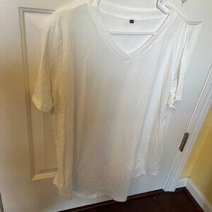 Top V neck, 100%cotton, white, short sleeve, long curved bottom,XXL, women